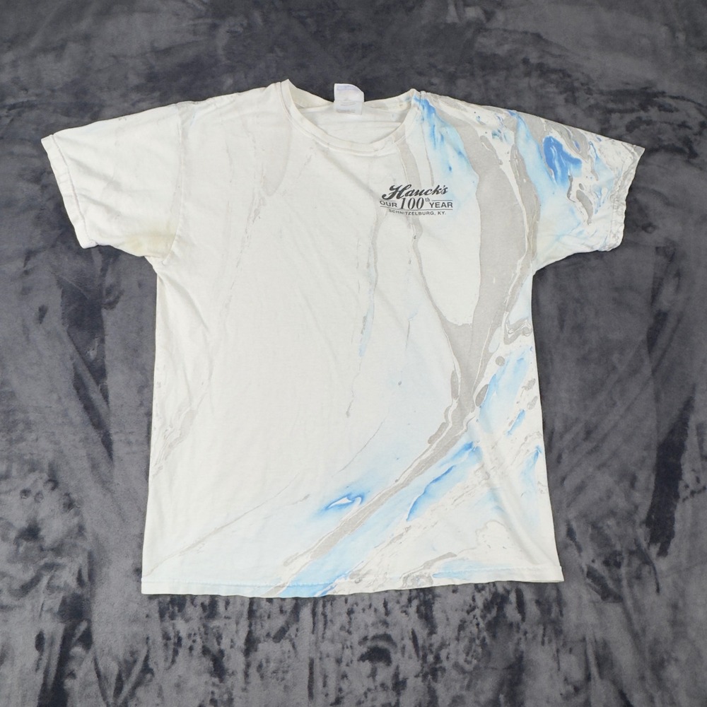 Hanes T-Shirt Mens M White Hauck's 100 Year Schnitzelburg Dainty Graphic Marble